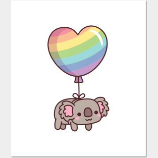 Cute Koala Bear With Rainbow Heart Balloon Posters and Art